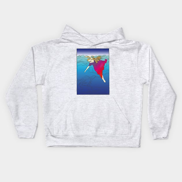 Drowning Girl (red on blue) Kids Hoodie by Soth Studio